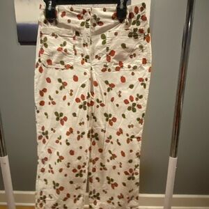 Strawberry Print White Pants